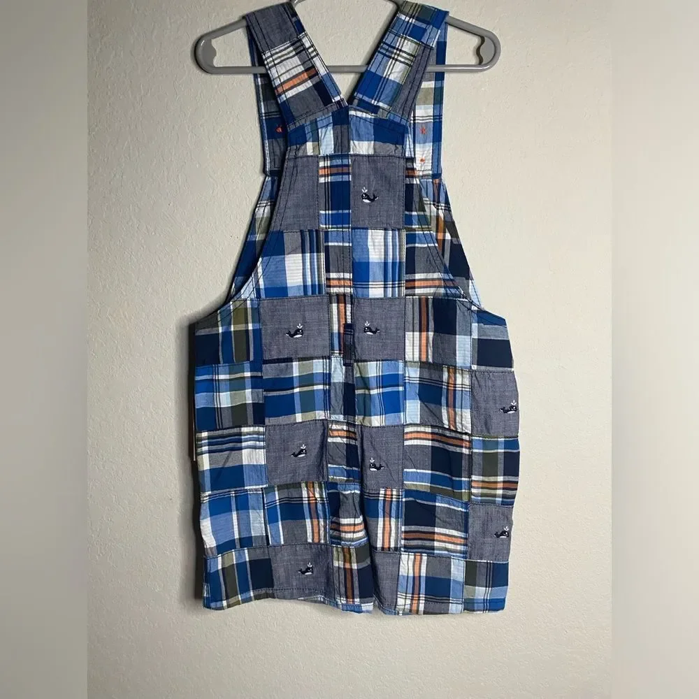 Gymboree NEW Toddler Boy Blue Plaid Patchwork Shortalls  Shorts Overalls 4T